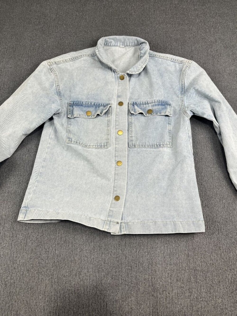 Light Blue Denim Jacket Snap Buttons Pockets M